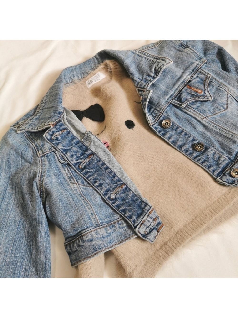 Girls Matching Jean Jacket Pullover Sweater Fuzzy